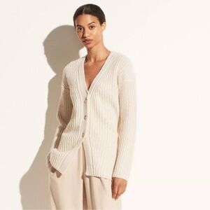 Vince Brand Yak & Wool Knit Button Front Oversized Cardigan Sweater, Ivory
